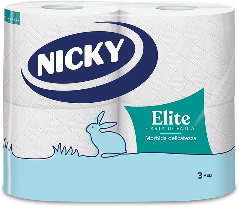 Nicky Elite - 4 Rotoli di Carta Igienica a 3 Veli | 170 Soffici Fogli, Morbida e Resistente a C