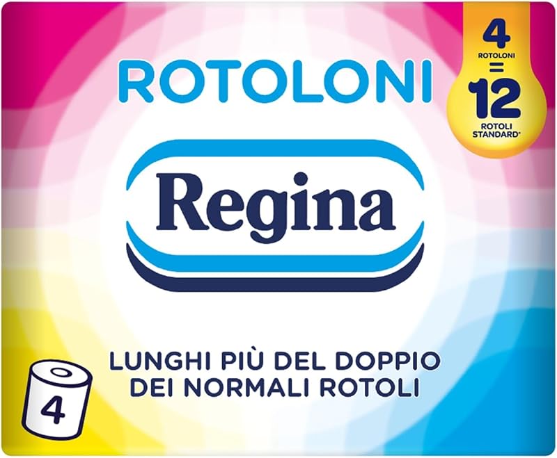 Regina Rotoloni, 4 Maxi Rotoli di Carta Igienica a 2 Veli | 500 Fogli, Lunghi Più del Doppio de