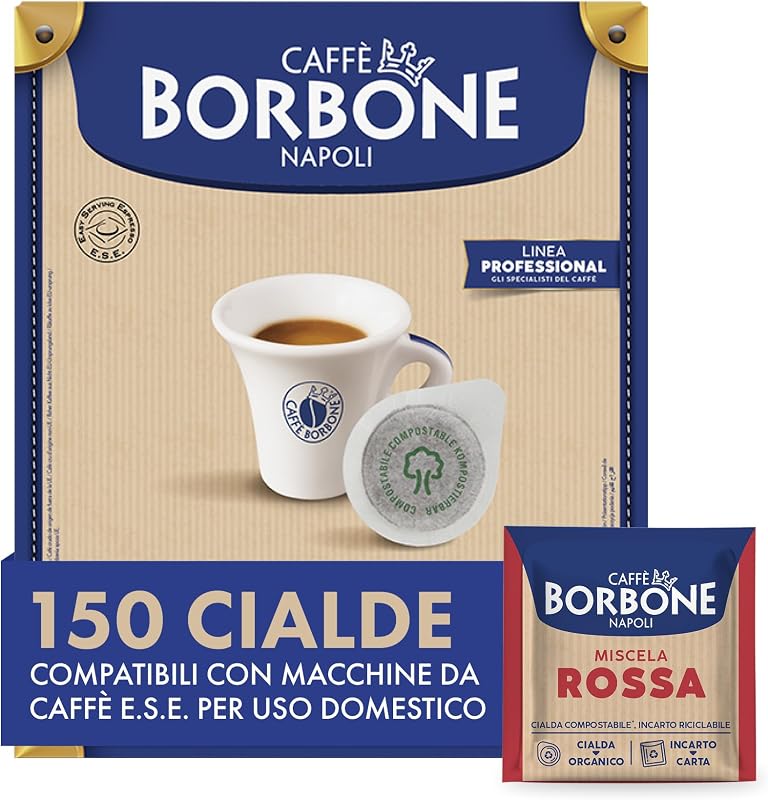 Caffè Borbone Cialda Compostabile, Miscela Rossa - 150 Cialde - Intensità 9/10 - Sistema ESE, I