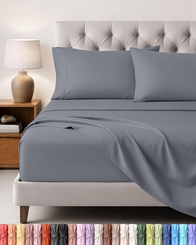 Utopia Bedding Set Lenzuola Letto 4 Pezzi, 180x200cm, Grigio | Lenzuolo con Angoli, Lenzuolo Pi