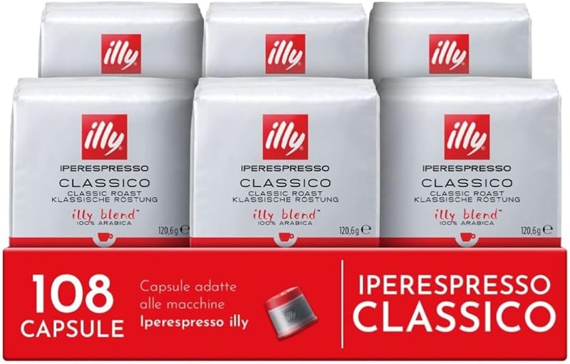 illy, Caffè in Capsule Iperespresso CLASSICO, 108 Capsule Totali | 100% Arabica con Note di Fio