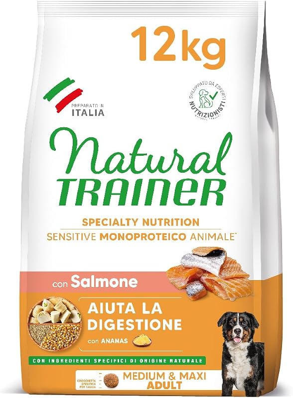 Trainer Sensitive No Gluten mm Adult Con Salmone E Cereali Integrali, 12 kg