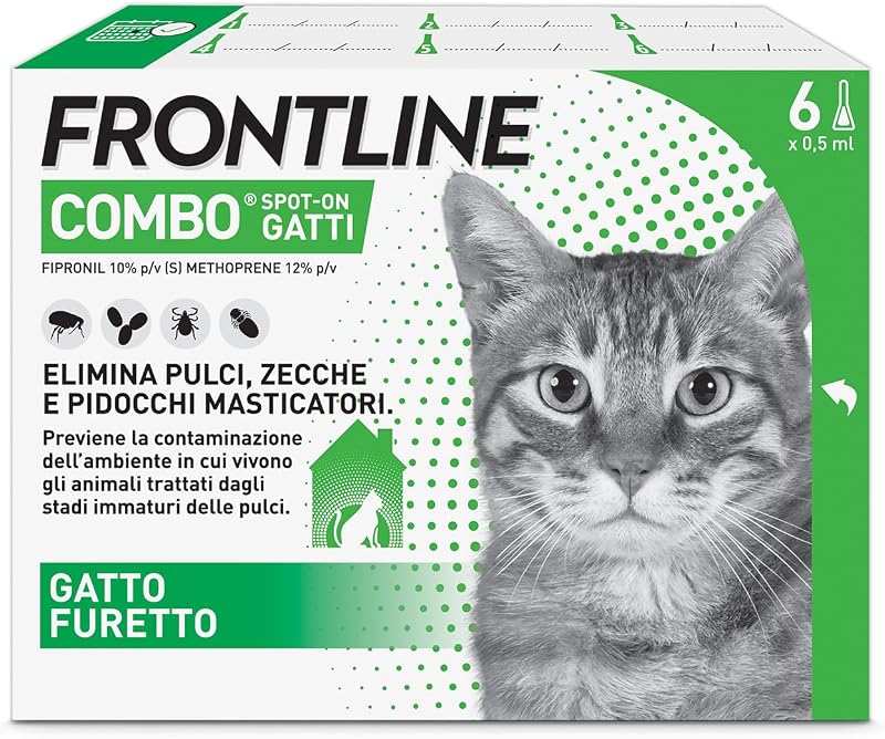 Frontline Combo Gatti x6 Antiparassitario Contro Pulci, Zecche E Pidocchi | Lunga Durata, Prote