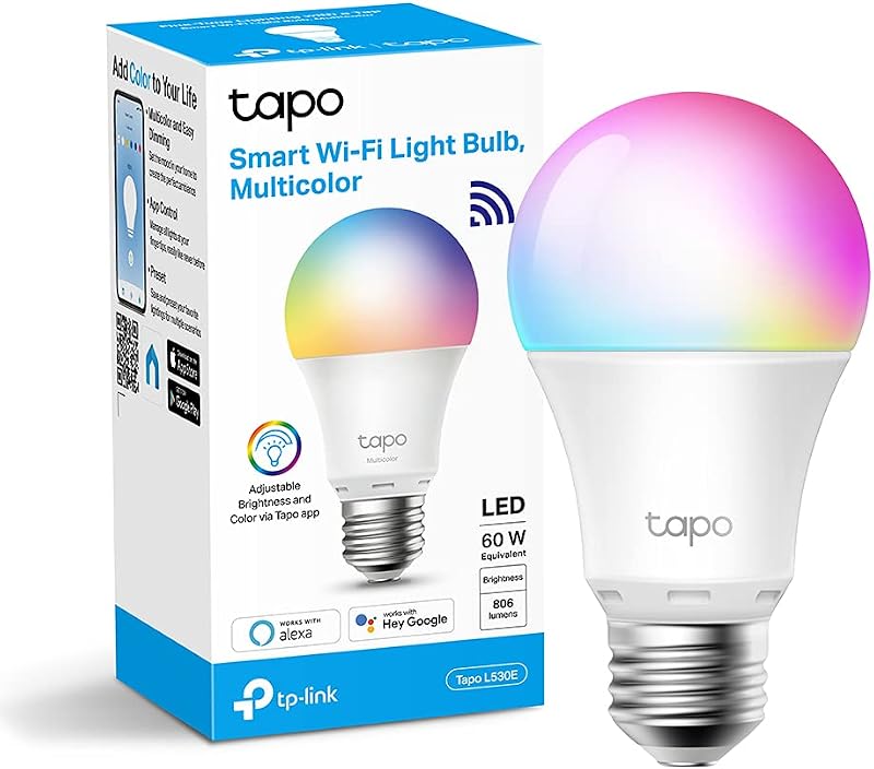 Tapo L530E Lampadina Smart WiFi E27 Multicolore 806lm 9W 60W Alexa Google | Per Soggiorno, Came