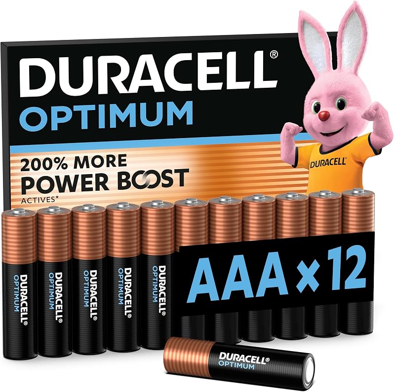 DURACELL AAA Batterie Alcaline Optimum (Confezione da 12) 1.5V, LR03 | 200% Più Power Boost Act