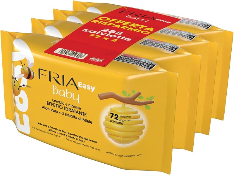 Fria Easy Baby Salviette per Cambio Pannolino, con Aloe Vera ed Estratto di Miele ad Effetto Id