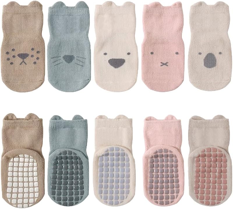 FedMois 5 paia calzini antiscivolo in cotone bimbi bambini motivi animali