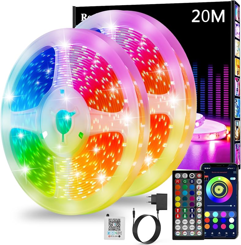 Striscia LED 2x10m, Luci LED RGB APP Bluetooth e Telecomando, LED Striscia