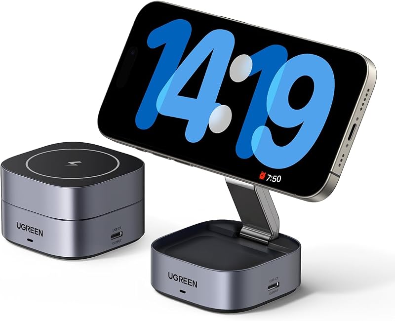 UGREEN MagFlow 2 in 1 MagSafe Caricatore Wireless Magnetico