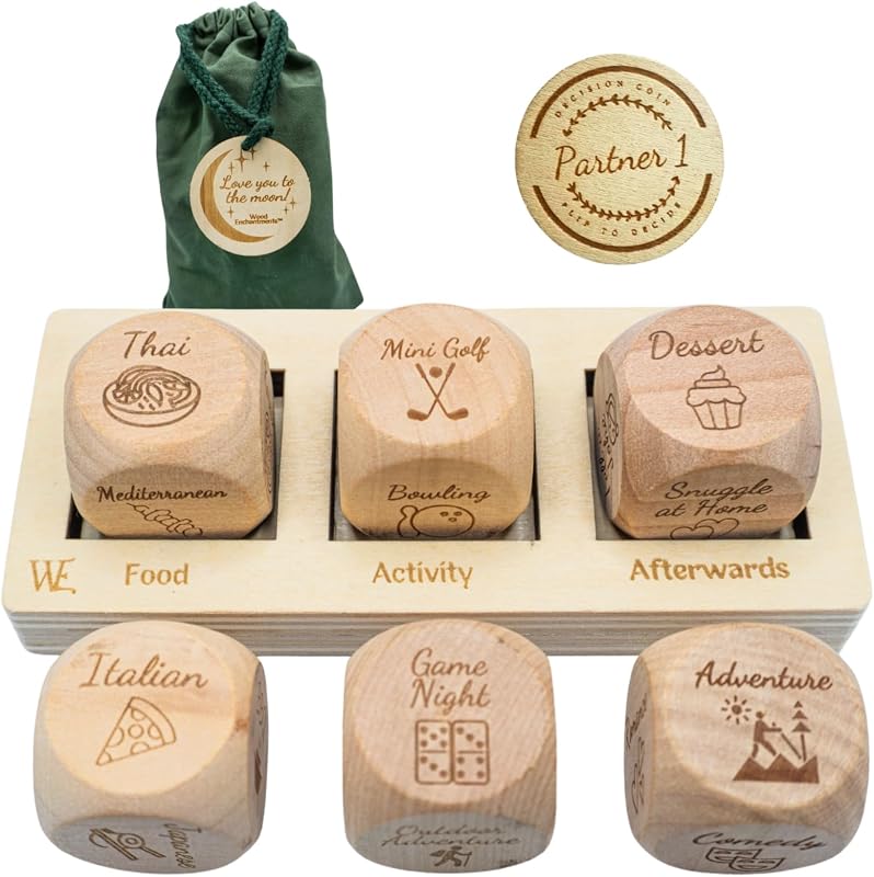Set di dadi deluxe in legno per appuntamenti notturni, divertente gioco romantico per coppie, 4 dadi inci