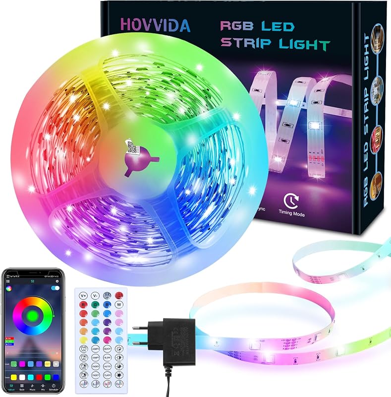 HOVVIDA Striscia LED, 1x5m, Luci LED, RGB LED, 30 LED/Metro | 24V, 150 LED, APP e Telecomando,