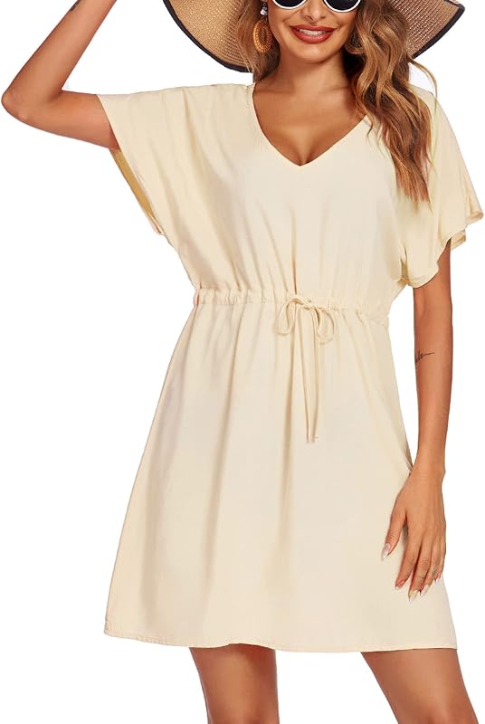 Vestito da Spiaggia da Donna a Maniche Corte, Scollo a V, Bikini, Abbigliamento da Spiaggia, be
