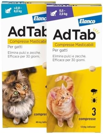 AdTab Compresse Masticabili per gatti >2,0-8,0 Kg - 3 compresse