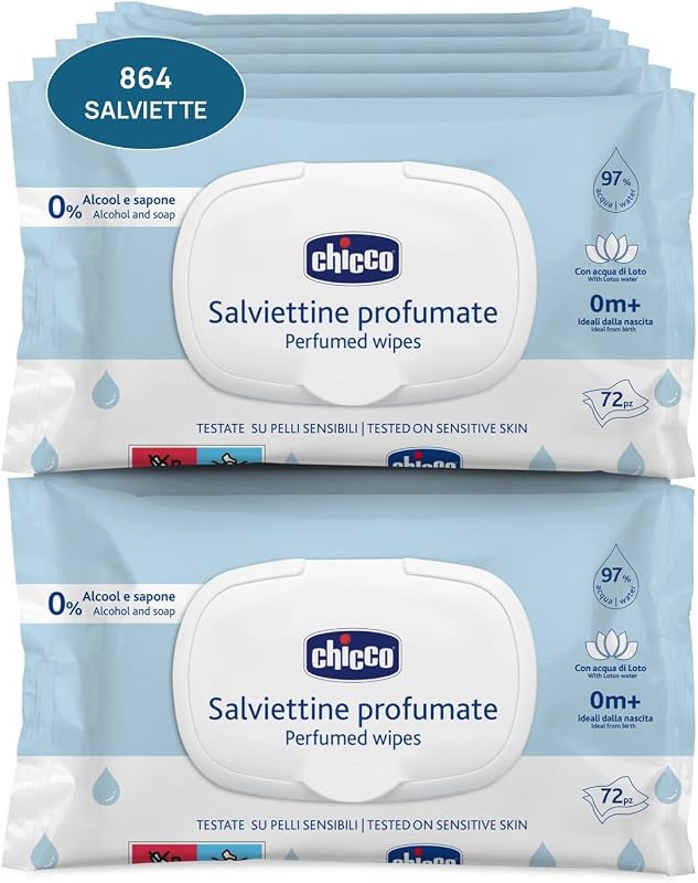 Chicco Salviette Neonato Megapack da 864 Salviette, Detergenti Multiuso Con Clip, Senza Alcool,