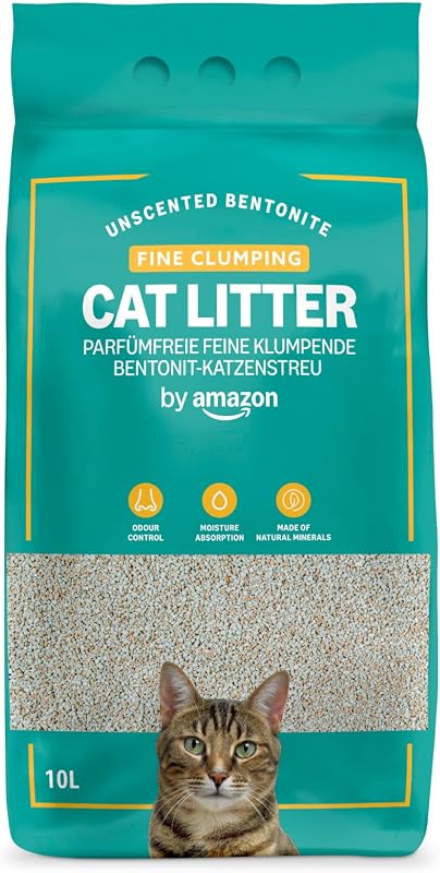by Amazon Lettiera per Gatti con Agglomerante Fine, Senza Profumazione, 10L
