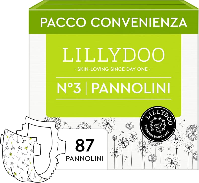 Pannolini LILLYDOO, taglia 3 (6+ kg), 87 pz, delicati sulla pelle | Extra morbidi, 0% profumi e
