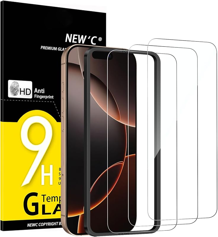 NEW'C Pellicola Vetro per iPhone 17/17 Pro/16 Pro, in Vetro Temperato | 3 Pezzi, HD Trasparente
