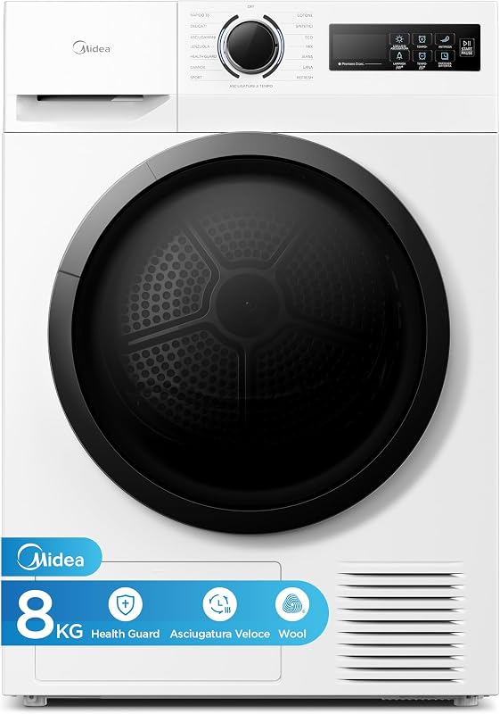 Midea Asciugatrice a Pompa di Calore 8 kg Classe A++ Asciugatura Rapida 35' | Wool Refresh, Hea
