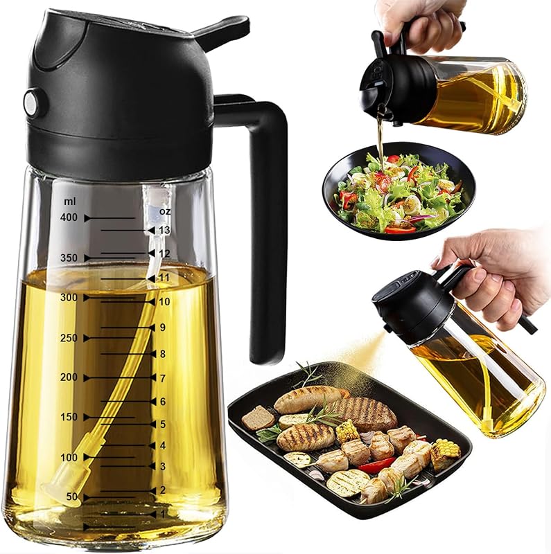 TrendPlain Spruzzino Olio per Friggitrice Aria 470ml, Dosatore Olio 2 in 1, Oliera Spray per Cu