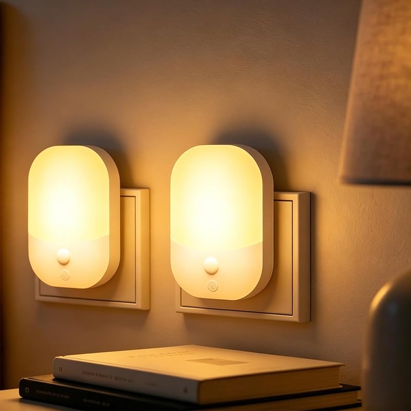 [2 Pezzi] Luce Notturna da Presa con Sensore Crepuscolare, 5 Livelli Dimmerabile, 3000K Bianco 