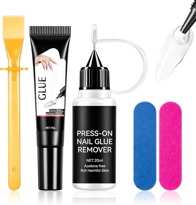 Gel adesivo per unghie 15 g + solvente 20 ml, unghie press
