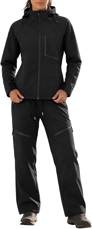 Set di Giacche Softshell da Donna 2 Pezzi Tuta in Pile Calda Completo